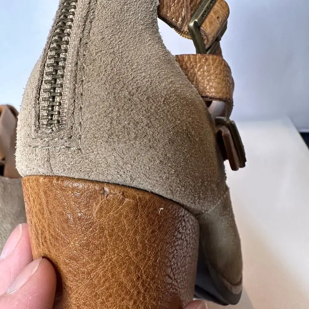 Kork-Ease Stina Ankle Boot Womens 9.5M Brown Side Cutouts Leather Block Heels